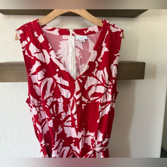 Liz Claiborne|Floral Linen sleeveless wide leg jumpsuit,red/white tropical print - Picture 2 of 13